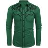 COOFANDY Men’s Western Cowboy Shirts Long Sleeve Embroidered Shirt Slim Fit Casual Button Down Shirts(Dark Green)