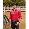 COOFANDY Men’s Western Cowboy Shirts Long Sleeve Embroidered Shirt Slim Fit Casual Button Down Shirts(Red)