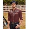 COOFANDY Men’s Western Cowboy Shirts Long Sleeve Embroidered Shirt Slim Fit Casual Button Down Shirts(Wine Red)