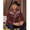 COOFANDY Men’s Western Cowboy Shirts Long Sleeve Embroidered Shirt Slim Fit Casual Button Down Shirts(Wine Red)