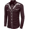 COOFANDY Men’s Western Cowboy Shirts Long Sleeve Embroidered Shirt Slim Fit Casual Button Down Shirts(Wine Red-white)