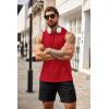 COOFANDY Men’s Workout Hooded Tank Tops Bodybuilding Muscle Cut Off T Shirt Sleeveless Gym Hoodies(Red)