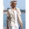COOFANDY Men’s Wrinkle Free Untucked Cuban Shirt Business Casual Button Down Shirts Short Sleeve Shirt(Beige)