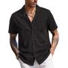 COOFANDY Men’s Wrinkle Free Untucked Cuban Shirt Business Casual Button Down Shirts Short Sleeve Shirt(Black)