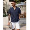 COOFANDY Men’s Wrinkle Free Untucked Cuban Shirt Business Casual Button Down Shirts Short Sleeve Shirt(Dark Blue)