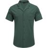 COOFANDY Men’s Wrinkle Free Untucked Cuban Shirt Business Casual Button Down Shirts Short Sleeve Shirt(Dark Green)