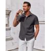 COOFANDY Men’s Wrinkle Free Untucked Cuban Shirt Business Casual Button Down Shirts Short Sleeve Shirt(Dark Grey)