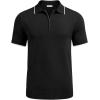 COOFANDY Men’s Zipper Polo Shirt Casual Knit Short Sleeve Polo T Shirt Classic Fit Shirts(#1-black)