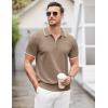 COOFANDY Men’s Zipper Polo Shirt Casual Knit Short Sleeve Polo T Shirt Classic Fit Shirts(#1-khaki)