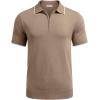 COOFANDY Men’s Zipper Polo Shirt Casual Knit Short Sleeve Polo T Shirt Classic Fit Shirts(#1-khaki)