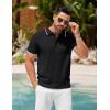 COOFANDY Men’s Zipper Polo Shirt Casual Knit Short Sleeve Polo T Shirt Classic Fit Shirts(Black White Striped)