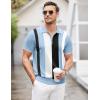 COOFANDY Men’s Zipper Polo Shirt Casual Knit Short Sleeve Polo T Shirt Classic Fit Shirts(Blue Stripes)