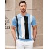 COOFANDY Men’s Zipper Polo Shirt Casual Knit Short Sleeve Polo T Shirt Classic Fit Shirts(Blue Stripes)