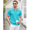 COOFANDY Men’s Zipper Polo Shirt Casual Knit Short Sleeve Polo T Shirt Classic Fit Shirts(Blue-3)