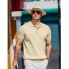 COOFANDY Men’s Zipper Polo Shirt Casual Knit Short Sleeve Polo T Shirt Classic Fit Shirts(Cream)