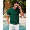 COOFANDY Men’s Zipper Polo Shirt Casual Knit Short Sleeve Polo T Shirt Classic Fit Shirts(Dark Green)