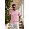 COOFANDY Men’s Zipper Polo Shirt Casual Knit Short Sleeve Polo T Shirt Classic Fit Shirts(Dark Pink White Striped)