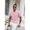 COOFANDY Men’s Zipper Polo Shirt Casual Knit Short Sleeve Polo T Shirt Classic Fit Shirts(Dark Pink White Striped)
