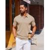 COOFANDY Men’s Zipper Polo Shirt Casual Knit Short Sleeve Polo T Shirt Classic Fit Shirts(Khaki)