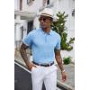 COOFANDY Men’s Zipper Polo Shirt Casual Knit Short Sleeve Polo T Shirt Classic Fit Shirts(Light Blue White Striped)