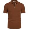 COOFANDY Men’s Zipper Polo Shirt Casual Knit Short Sleeve Polo T Shirt Classic Fit Shirts(Light Brown)