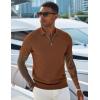 COOFANDY Men’s Zipper Polo Shirt Casual Knit Short Sleeve Polo T Shirt Classic Fit Shirts(Light Brown)
