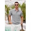 COOFANDY Men’s Zipper Polo Shirt Casual Knit Short Sleeve Polo T Shirt Classic Fit Shirts(Light Gray)