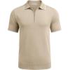 COOFANDY Men’s Zipper Polo Shirt Casual Knit Short Sleeve Polo T Shirt Classic Fit Shirts(Light Khaki)