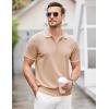 COOFANDY Men’s Zipper Polo Shirt Casual Knit Short Sleeve Polo T Shirt Classic Fit Shirts(Light Tan)