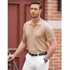 COOFANDY Men’s Zipper Polo Shirt Casual Knit Short Sleeve Polo T Shirt Classic Fit Shirts(Light Tan)