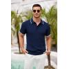 COOFANDY Men’s Zipper Polo Shirt Casual Knit Short Sleeve Polo T Shirt Classic Fit Shirts(Navy Blue White Striped)