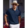 COOFANDY Men’s Zipper Polo Shirt Casual Knit Short Sleeve Polo T Shirt Classic Fit Shirts(Navy Blue-white)