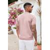 COOFANDY Men’s Zipper Polo Shirt Casual Knit Short Sleeve Polo T Shirt Classic Fit Shirts(Solid- Pink)