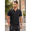 COOFANDY Men’s Zipper Polo Shirt Casual Knit Short Sleeve Polo T Shirt Classic Fit Shirts(Striped Black Striped)
