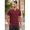 COOFANDY Men’s Zipper Polo Shirt Casual Knit Short Sleeve Polo T Shirt Classic Fit Shirts(Striped Wine Red Striped)