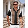 COOFANDY Men’s Zipper Polo Shirt Casual Knit Short Sleeve Polo T Shirt Classic Fit Shirts(Stripes – Black & Khaki)