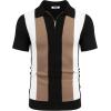 COOFANDY Men’s Zipper Polo Shirt Casual Knit Short Sleeve Polo T Shirt Classic Fit Shirts(Stripes – Black & Khaki)