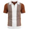 COOFANDY Men’s Zipper Polo Shirt Casual Knit Short Sleeve Polo T Shirt Classic Fit Shirts(Stripes – Brown & White)