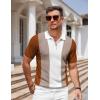 COOFANDY Men’s Zipper Polo Shirt Casual Knit Short Sleeve Polo T Shirt Classic Fit Shirts(Stripes – Brown & White)