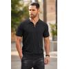 COOFANDY Men’s Zipper Polo Shirts Short Sleeve Ribbed Knit Polo T Shirts Fashion Casual Golf Shirts(Black)