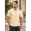 COOFANDY Men’s Zipper Polo Shirts Short Sleeve Ribbed Knit Polo T Shirts Fashion Casual Golf Shirts(Light Khaki)