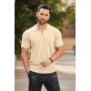 COOFANDY Men’s Zipper Polo Shirts Short Sleeve Ribbed Knit Polo T Shirts Fashion Casual Golf Shirts(Light Khaki)