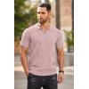 COOFANDY Men’s Zipper Polo Shirts Short Sleeve Ribbed Knit Polo T Shirts Fashion Casual Golf Shirts(Pink)