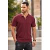 COOFANDY Men’s Zipper Polo Shirts Short Sleeve Ribbed Knit Polo T Shirts Fashion Casual Golf Shirts(Wine Red)