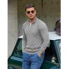 COOFANDY Quarter Zip Pullover Men Dress Sweaters Long Sleeve Jacquard Checkered Sweater(Grey)