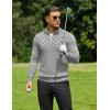 COOFANDY Quarter Zip Pullover Men Dress Sweaters Long Sleeve Jacquard Checkered Sweater(Grey)