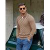 COOFANDY Quarter Zip Pullover Men Dress Sweaters Long Sleeve Jacquard Checkered Sweater(Khaki)