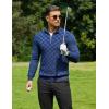 COOFANDY Quarter Zip Pullover Men Dress Sweaters Long Sleeve Jacquard Checkered Sweater(Navy Blue)