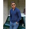 COOFANDY Quarter Zip Pullover Men Dress Sweaters Long Sleeve Jacquard Checkered Sweater(Navy Blue)