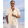 COOFANDY Shirts for Men Short Sleeve Button Down Shirt Casual Summer Beach Shirts(Beige)